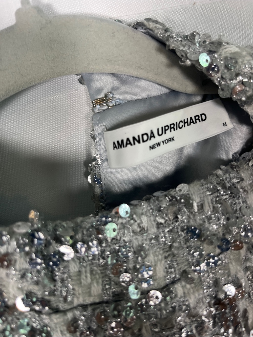 Amanda Uprichard Marshall silver sequin mini dress color stellar sz m - Picture 6 of 11
